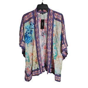 Tolani Raelyn Cropped Kimono Top Floral Multicolor Boho India XS NWOT